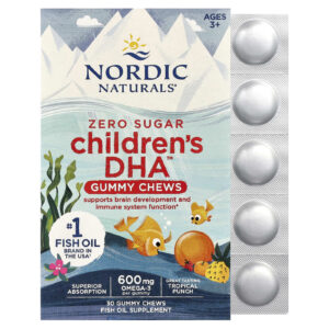 Nordic Naturals Gomas Mastigáveis DHA™ para Crianças A Partir de 3 Anos de Idade Ponche Tropical 30 Gomas (355 mg por goma)