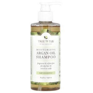 Tree To Tub Shampoo Hidratante de Óleo de Argão Para Cabelos Secos e Couro Cabeludo Sensível Cru e Sem Perfume 250 ml (85 fl oz)