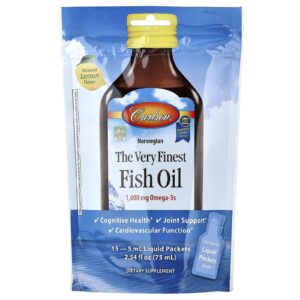 Carlson Norwegian The Very Finest Fish Oil Sabor Natural de Limão 15 Embalagens 5 ml (017 fl oz) Cada
