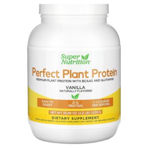 Super Nutrition Proteína Vegetal Perfeita com Isolado Proteico de Ervilha BCAAs Sementes de Cranberry de Chia e de Sacha Inchi Baunilha 1.020 g (22 lb)