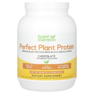 Super Nutrition Perfect Plant Protein com Isolado Proteico de Ervilha BCAAs Sementes de Cranberry de Chia e de Sacha Inchi Chocolate 1.020 g (22 lb)