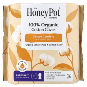 The Honey Pot Company Revestimento de Algodão 100% Orgânico Discos Sem Ervas com Abas Noturno 12 Unidades