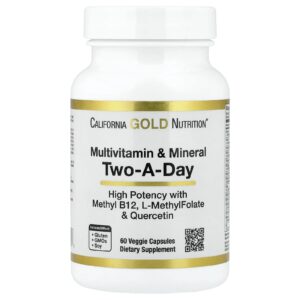 California Gold Nutrition Multivitamínico e Minerais com Metil B12 Vitamina C L-Metilfolato e Bioquercetina 2 por Dia 60 Cápsulas Vegetais