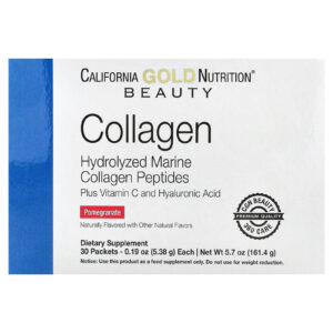 California Gold Nutrition Peptídeos de Colágeno com Vitamina C e Ácido Hialurônico Romã 30 Embalagens 538 g (019 oz) Cada