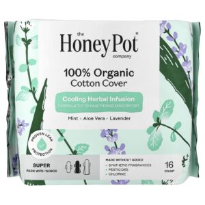 The Honey Pot Company Revestimento de Algodão 100% Orgânico Absorventes com Abas Super 16 Unidades