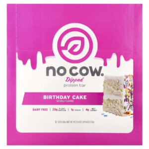 No Cow Barra de Proteína com Cobertura Bolo de Aniversário 12 Barras 60 g (212 oz) Cada