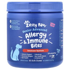 Zesty Paws Sênior Advanced Mordidas do Sistema Imunológico e Alergênico Para Cães Salmão 90 Cápsulas Mastigáveis 315 g (111 oz)