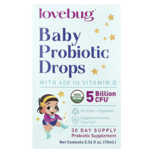 LoveBug Probiotics Gotas Probióticas Infantis com Vitamina D 10 ml (034 fl oz)