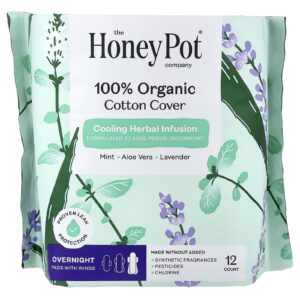 The Honey Pot Company Infusão de Ervas Refrescante Orgânica Absorventes com Abas Noturno 12 Unidades