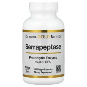 California Gold Nutrition Serrapeptase Enzima Proteolítica 40.000 USPs 180 Cápsulas Vegetais