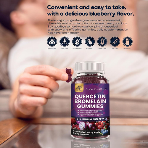 (2 Pack) Quercetin Gummies With Bromelain Zinc Elderberry... - Imagem 6