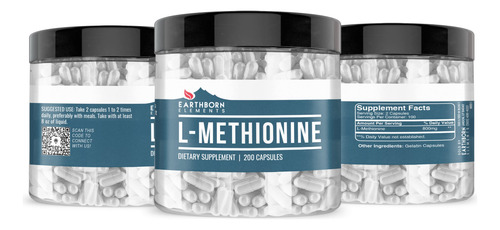 Suplemento Dietético Earthborn Elements L-metionina 200 Cáps - Imagem 2