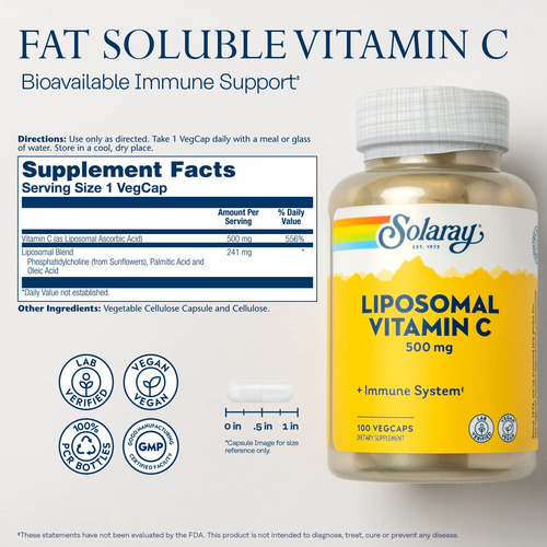 Suplemento Solaray De Vitamina C Lipossomal 500 Mg Vegano 10 - Imagem 2