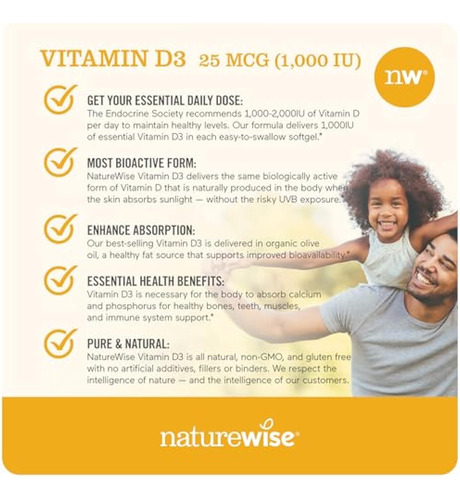 Vitamina D3 Naturewise 1000 Iu (25 Mcg) É Saudável - Imagem 4