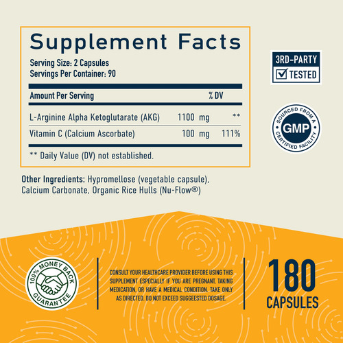 Suplemento Snutrition Akg 1.100 Mg/porção 180 Cápsulas - Imagem 6