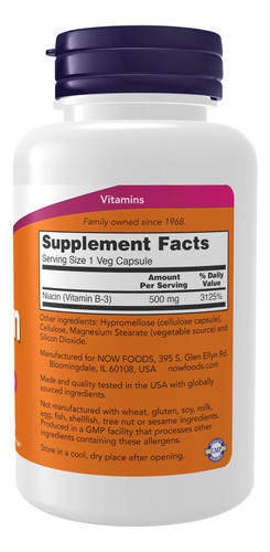Suplementos Now Foods Niacina (vitamina B-3) 500 - Imagem 2