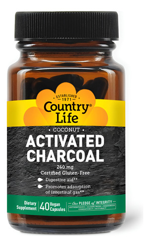 Suplemento De Carvão Ativado De Coco Country Life 260 Mg