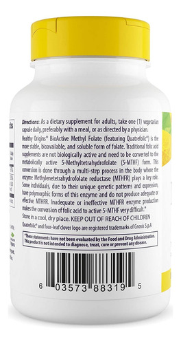 Suplemento Healthy Origins Metil Folato 800mcg 120 Cápsulas - Imagem 3
