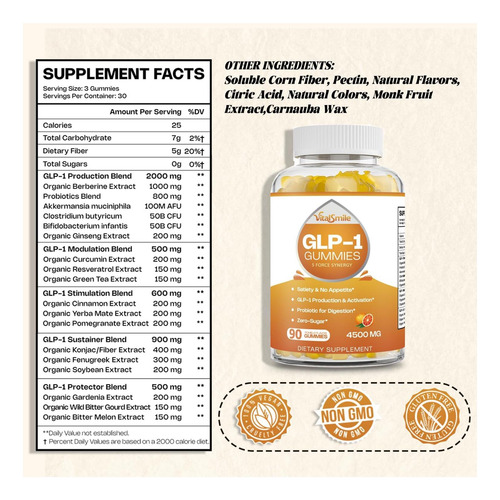 Vitalsmiles Glp 1 Gummies Suporte Natural Do Glp-1 Glp-1 E - Imagem 9