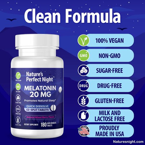 Suplemento Nature"s Perfect Night Melatonina 20 Mg 180 Compr - Imagem 4