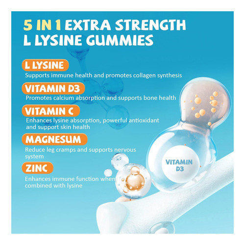 Pyunafit L-lisine Gummies 1000mg 5 Em 1 Força Extra Para Da - Imagem 3
