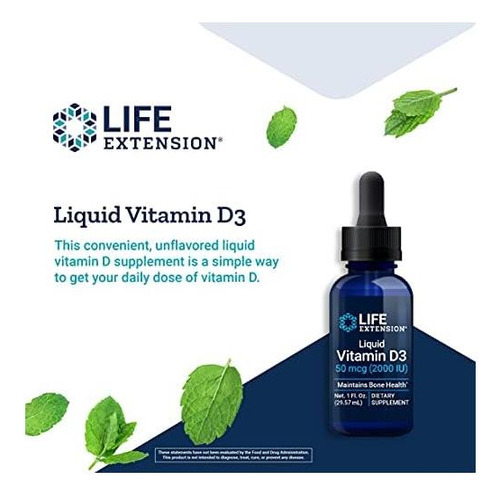 Life Extension Vitamina D3 Líquida 50mcg (2000iu) - Gotas Se - Imagem 4