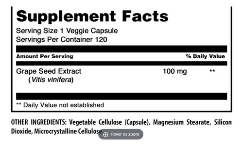 Extrato De Semente De Uva Amazing Nutrition 120 Cápsulas - Imagem 3