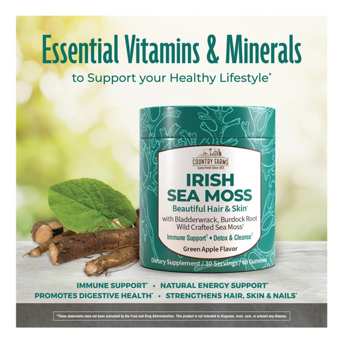 Country Farms Irish Sea Moss Gummies 2000mg Irish Moss Rai - Imagem 3