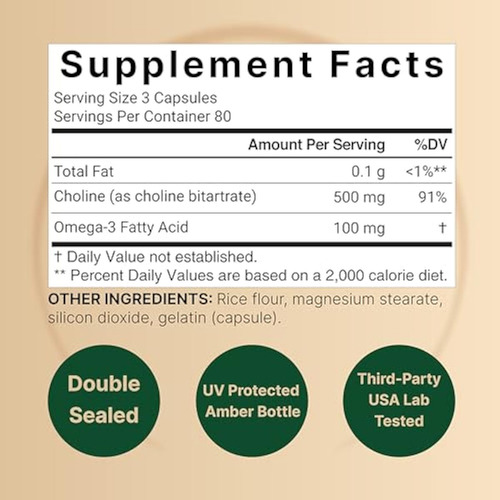 Suplementos De Colina 500 Mg Com Gordura Ômega-3 - Imagem 2