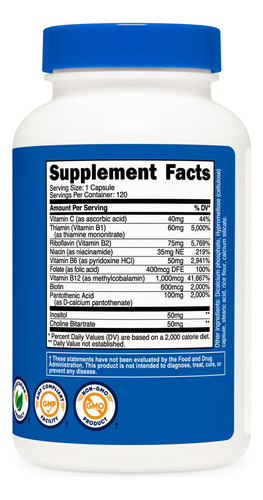 Suplemento Nutricost Vitamin B Complex 462mg 120 Cápsulas - Imagem 5