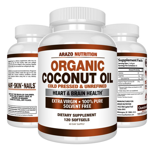 Suplemento Arazo Nutrition Óleo De Coco Orgânico 2000mg 120 - Imagem 14