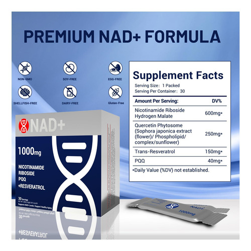 Pacotes Premium Nad+ Líquido 1000mg Com Ribosídeo E Para De - Imagem 9