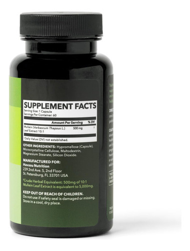 Suplemento Havasu Nutrition Mullein Leaf 500mg 60 Cápsulas - Imagem 9