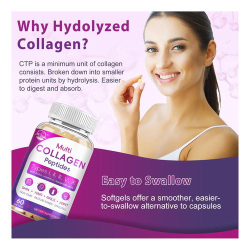 Peptídeos Multi -colágeno Softgel Tipo I Ii Iii V X De 1 - Imagem 3