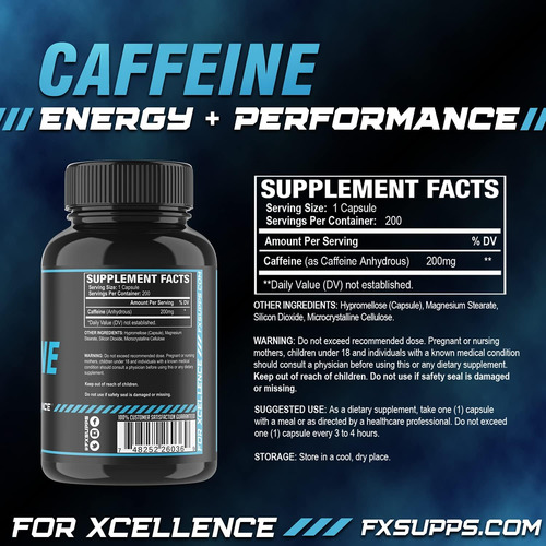Fx Supps Caffeine 200 Mg Pílulas (2-pack 200 Cápsulas) Supl - Imagem 2