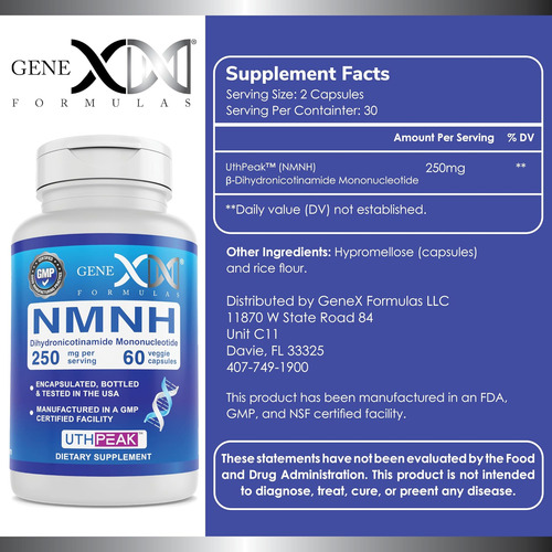 Genex Formulas 250 Mg Nmnh (60 Cápsulas - 30 Porções) Uthp - Imagem 2