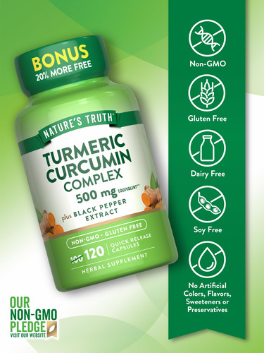 Suplemento Nature's Truth Curcumina De Cúrcuma 500 Mg 120 Cá - Imagem 10