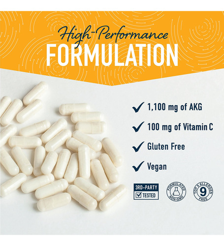 Suplemento Snutrition Akg 1.100 Mg/porção 180 Cápsulas - Imagem 3