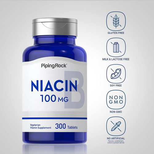 Piping Rock Niacina 100mg 300 Comprimidos Com Descarga - Imagem 3