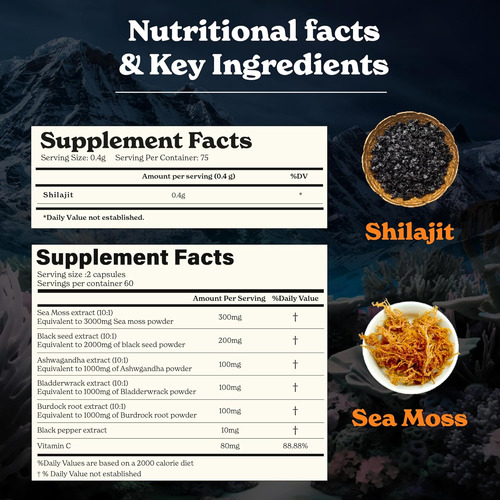 Resina Shilajit 30 G E Cápsulas De Musgo Marinho Energy Duo - Imagem 4