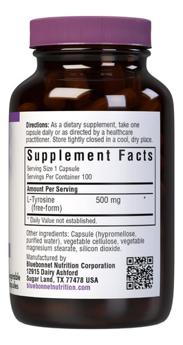 Cápsulas De Vitamina Bluebonnet Ltirosina 500 Mg Contagem D