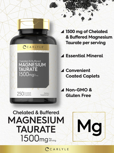 Suplemento Carlyle Taurato De Magnésio 1500mg 250 Comprimido - Imagem 3