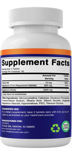 Malato De Magnésio Vitamatic 2.000 Mg Por Porção - 90 Compri - Imagem 3