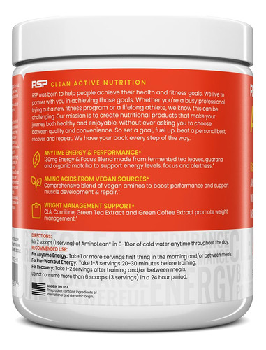 Pre Workout Powder Rsp Nutrition Aminolean Mango Flavor - Imagem 8