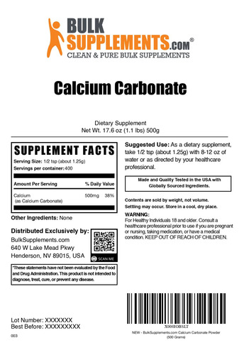 Suplemento Bulksupplements.com Carbonato De Cálcio 500g - Imagem 6