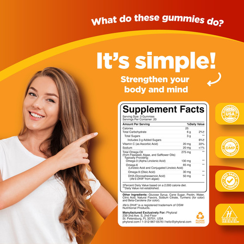 Suplemento De Gomas Phytoral Dha Omega 3 Para Adultos 60 Mas - Imagem 2