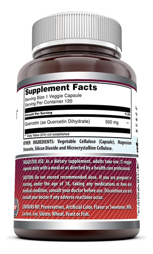 Suplemento Amazing Formulas Quercetina 500mg 120 Cápsulas - Imagem 2