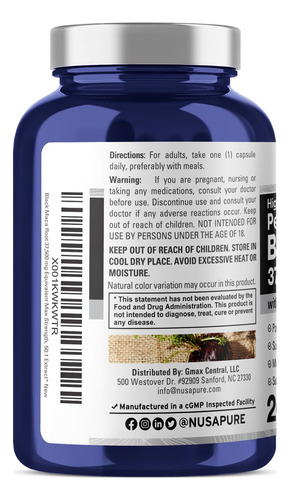 Suplemento Nusapure Black Maca Root 37.500 Mg 200 Cápsulas - Imagem 4
