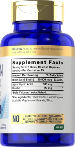 Suplemento Carlyle Biotin 10000mcg 150 Cápsulas Com Queratin - Imagem 2