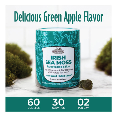 Country Farms Irish Sea Moss Gummies 2000mg Irish Moss Rai - Imagem 6